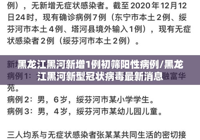 黑龙江黑河新增1例初筛阳性病例/黑龙江黑河新型冠状病毒最新消息 黑龙江黑河新增1例初筛阳性病例/黑龙江黑河新型冠状病毒最新消息