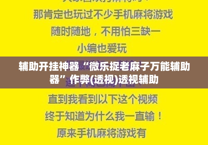 辅助开挂神器“微乐捉老麻子万能辅助器”作弊(透视)透视辅助