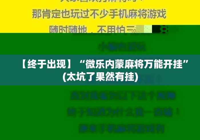 【终于出现】“微乐内蒙麻将万能开挂”(太坑了果然有挂)