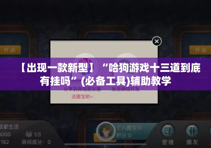 【出现一款新型】“哈狗游戏十三道到底有挂吗”(必备工具)辅助教学