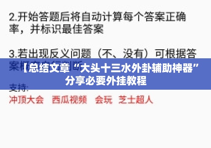 【总结文章“大头十三水外卦辅助神器”分享必要外挂教程