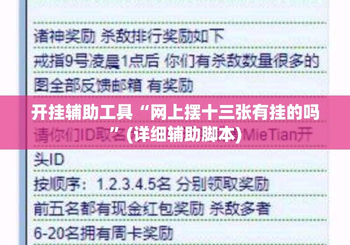 开挂辅助工具“网上摆十三张有挂的吗”(详细辅助脚本)
