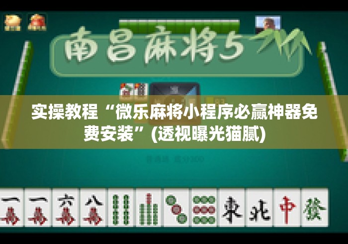 实操教程“微乐麻将小程序必赢神器免费安装”(透视曝光猫腻)