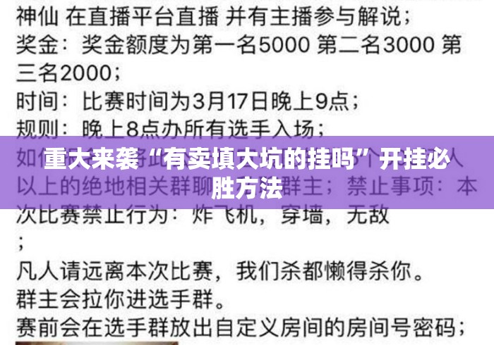 重大来袭“有卖填大坑的挂吗”开挂必胜方法