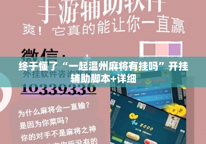 终于懂了“一起温州麻将有挂吗”开挂辅助脚本+详细
