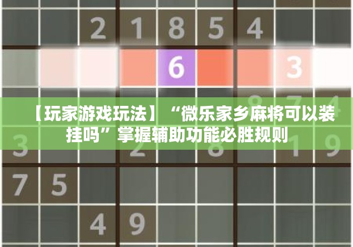 【玩家游戏玩法】“微乐家乡麻将可以装挂吗”掌握辅助功能必胜规则