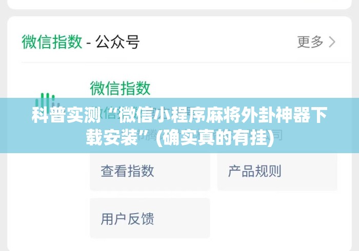 科普实测“微信小程序麻将外卦神器下载安装	”(确实真的有挂)