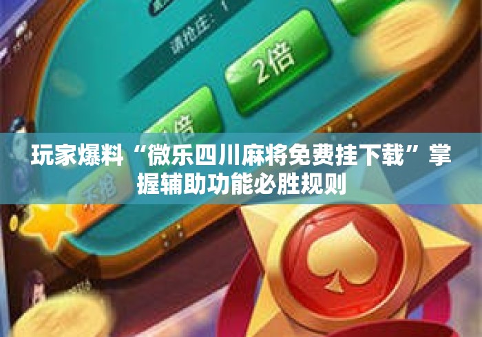 玩家爆料“微乐四川麻将免费挂下载”掌握辅助功能必胜规则