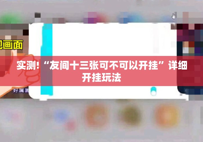 实测!“友间十三张可不可以开挂”详细开挂玩法