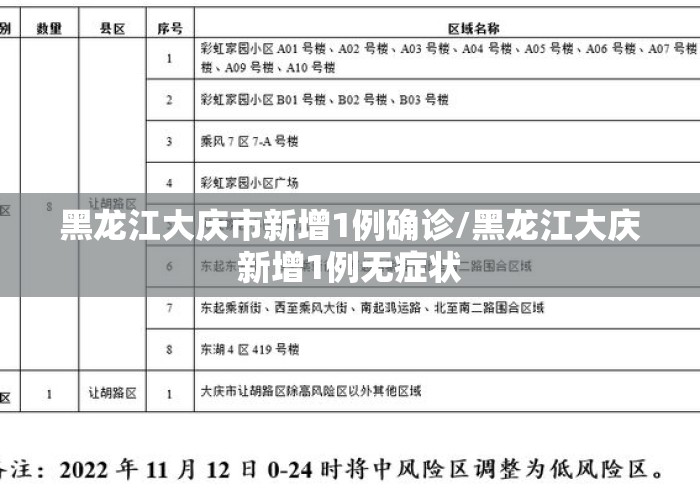 黑龙江大庆市新增1例确诊/黑龙江大庆新增1例无症状