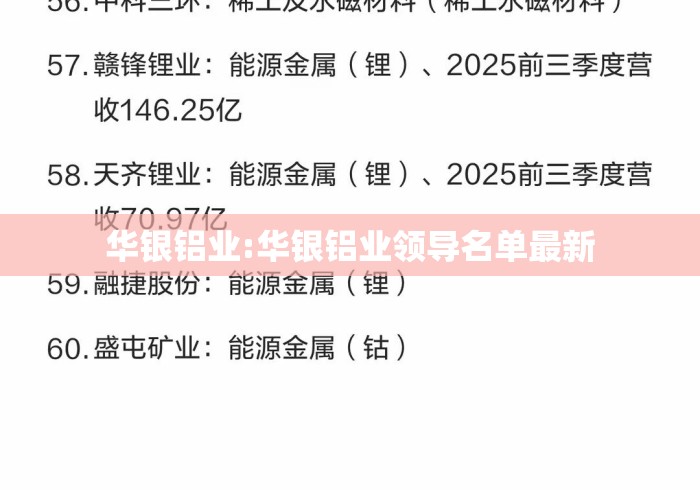 华银铝业:华银铝业领导名单最新 华银铝业:华银铝业领导名单最新