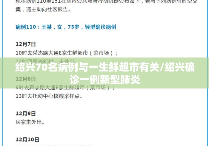 绍兴70名病例与一生鲜超市有关/绍兴确诊一例新型肺炎 绍兴70名病例与一生鲜超市有关/绍兴确诊一例新型肺炎