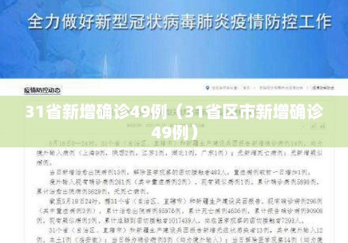 31省新增确诊49例(31省区市新增确诊49例) 31省新增确诊49例(31省区市新增确诊49例)
